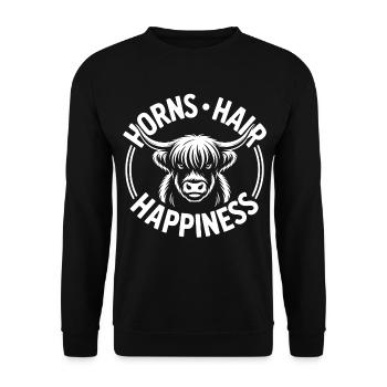 Horns Hair Happiness Highlands - Unisex Pullover - Schwarz - Vorne - Alina (178cm) & Michal (187cm)
