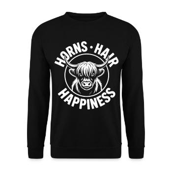 Horns Hair Happiness Highlands - Unisex Pullover - Schwarz - Vorne - Alina (178cm) & Michal (187cm)