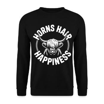 Horns Hair Happiness Highlands - Unisex Pullover - Schwarz - Vorne - Alina (178cm) & Michal (187cm)