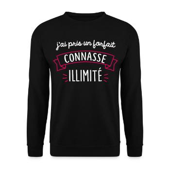 Forfait Illimité Humour Femme Sans Filtre - Sweat-shirt Unisexe - noir - Devant - Alina (178cm) & Michal (187cm)