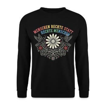Menschenrechte Demokratie Statement gegen Rechts - Unisex Pullover - Schwarz - Vorne - Alina (178cm) & Michal (187cm)