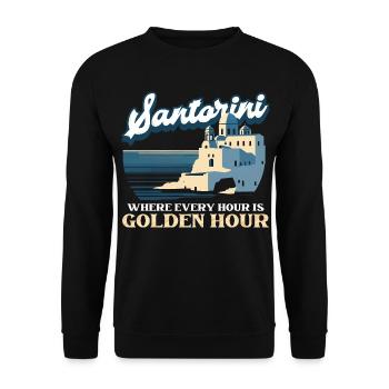 Santorini Where Every Hour Is Golden Hour - Unisex Sweatshirt - black - Front - Alina (178cm) & Michal (187cm)