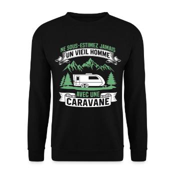 un vieil homme avec une caravane  - Sweat-shirt Unisexe - noir - Devant - Alina (178cm) & Michal (187cm)