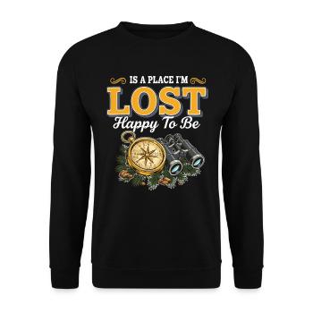 Lost Happy To Be Kompass-Wanderfernglas - Unisex Pullover - Schwarz - Vorne - Alina (178cm) & Michal (187cm)