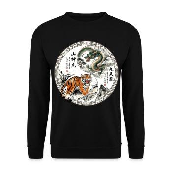 Tiger und Drache Asiatisch - Unisex Pullover - Schwarz - Vorne - Alina (178cm) & Michal (187cm)