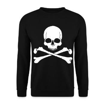Schädelkreuz Muster Totenkopf - Unisex Pullover - Schwarz - Vorne - Alina (178cm) & Michal (187cm)