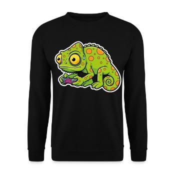 Chameleon Gamer Controller Video Games Mascot - Unisex Sweatshirt - black - Front - Alina (178cm) & Michal (187cm)