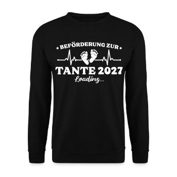 Beförderung zur Tante 2027 Loading Geschenk - Unisex Pullover - Schwarz - Vorne - Alina (178cm) & Michal (187cm)