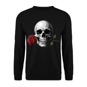 Skull Rose Motiv für Rock Fans Tattoo Gothic - Unisex Pullover - Schwarz - Vorne - Alina (178cm) & Michal (187cm)