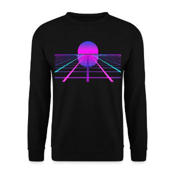 80er Retro Sonnenuntergang Neon Horizon Gamer  - Unisex Pullover - Schwarz - Vorne - Alina (178cm) & Michal (187cm)