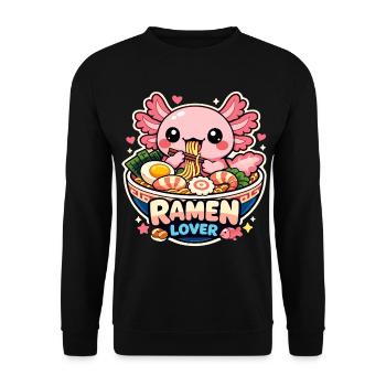 Axolotl Kawaii Ramen Essen Niedlich Geschenk - Unisex Pullover - Schwarz - Vorne - Alina (178cm) & Michal (187cm)