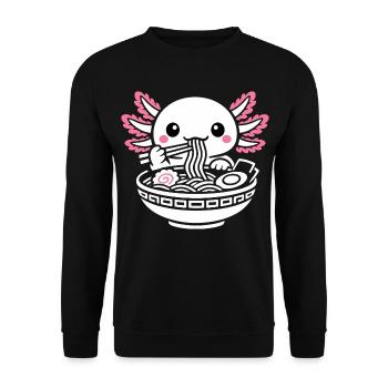 Axolotl Kawaii Ramen Essen Niedlich Geschenk - Unisex Pullover - Schwarz - Vorne - Alina (178cm) & Michal (187cm)
