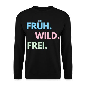 Früh Wild Frei – Frühlingsfest Festival Outfit - Unisex Pullover - Schwarz - Vorne - Alina (178cm) & Michal (187cm)