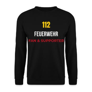 112 Feuerwehr Fan & Supporter T‑Shirt - Unisex Pullover - Schwarz - Vorne - Alina (178cm) & Michal (187cm)
