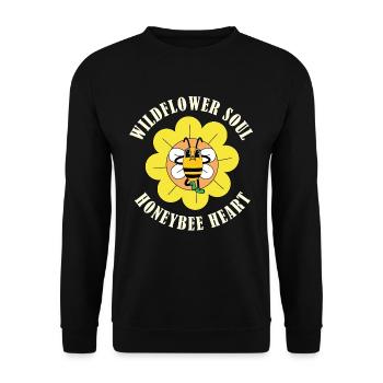 Wildflower Soul Honeybee Heart – Retro Natur - Unisex Pullover - Schwarz - Vorne - Alina (178cm) & Michal (187cm)