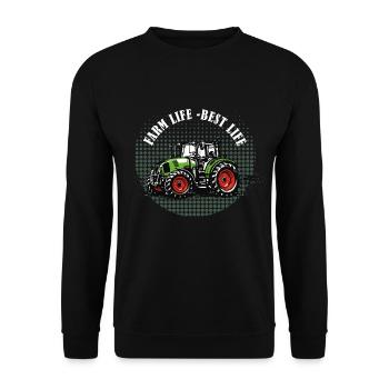 Farm Life – Grüner Traktor Vintage Halftone - Unisex Pullover - Schwarz - Vorne - Alina (178cm) & Michal (187cm)