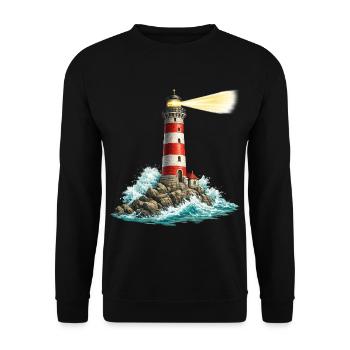 Leuchtturm am Felsenmeer Lichtstrahl - Unisex Pullover - Schwarz - Vorne - Alina (178cm) & Michal (187cm)