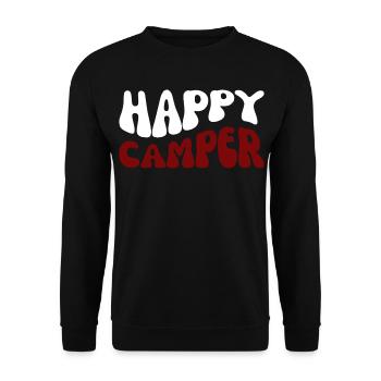Happy Camper Schriftzug Outdoor - Unisex Pullover - Schwarz - Vorne - Alina (178cm) & Michal (187cm)