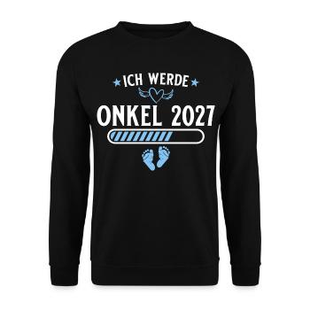 Ich werde Onkel 2027 – Baby Ankündigung - Unisex Pullover - Schwarz - Vorne - Alina (178cm) & Michal (187cm)