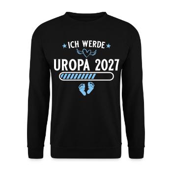 Ich werde Uropa 2027 – Baby Ankündigung Geschenk - Unisex Pullover - Schwarz - Vorne - Alina (178cm) & Michal (187cm)