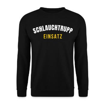 Schlauchtrupp Einsatz – Feuerwehr Crew T‑Shirt - Unisex Pullover - Schwarz - Vorne - Alina (178cm) & Michal (187cm)