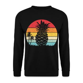 Ananas-Sommer-Retro-Strand, Vintage-Sonnenuntergang - Unisex Pullover - Schwarz - Vorne - Alina (178cm) & Michal (187cm)
