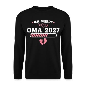 Ich werde Oma 2027 – Baby Ankündigung Geschenk - Unisex Pullover - Schwarz - Vorne - Alina (178cm) & Michal (187cm)
