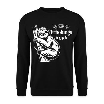Wir sind auf Erholungskurs – Faultier Relax Design - Unisex Pullover - Schwarz - Vorne - Alina (178cm) & Michal (187cm)
