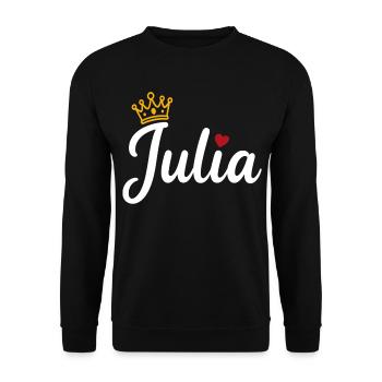 Julia Name Krone Herz Kalligraphie personalisiert - Unisex Pullover - Schwarz - Vorne - Alina (178cm) & Michal (187cm)