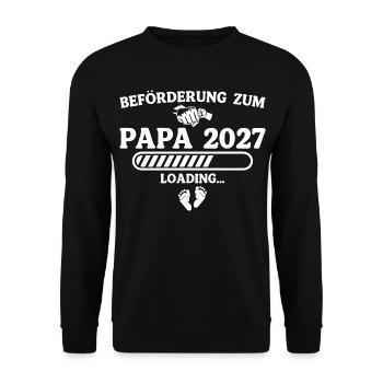 Beförderung zum Papa 2027 – Schwangerschaft - Unisex Pullover - Schwarz - Vorne - Alina (178cm) & Michal (187cm)