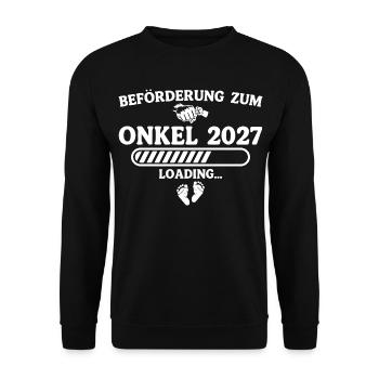Beförderung zum Onkel 2027 – Schwangerschaft - Unisex Pullover - Schwarz - Vorne - Alina (178cm) & Michal (187cm)