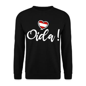 Oida! Österreich Herz I love Austria Dialekt Munda - Unisex Pullover - Schwarz - Vorne - Alina (178cm) & Michal (187cm)