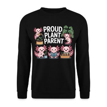 Axolotl Pflanzen Shirt – Proud Plant Parent - Unisex Sweatshirt - black - Front - Alina (178cm) & Michal (187cm)