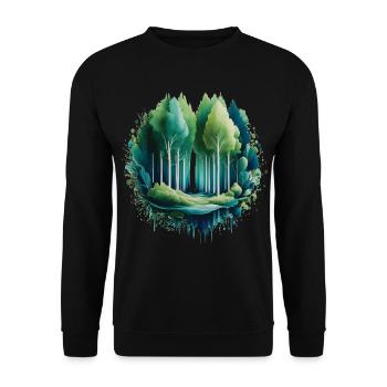 Wald Langbaum Naturmalerei-Druck - Unisex Pullover - Schwarz - Vorne - Alina (178cm) & Michal (187cm)