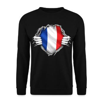 Französische Flagge zerrissen, patriotischer Stil Frankreichs - Unisex Pullover - Schwarz - Vorne - Alina (178cm) & Michal (187cm)