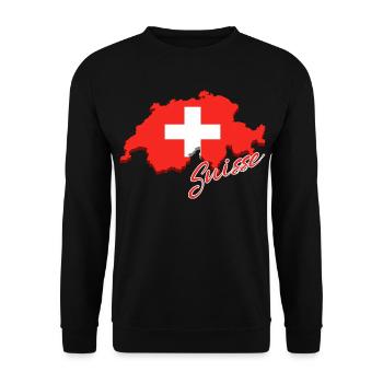 Karte mit der Flagge der Schweiz, ich liebe die Schweiz - Unisex Pullover - Schwarz - Vorne - Alina (178cm) & Michal (187cm)