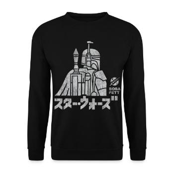 Star Wars: Mandalorian Boba Fett & Schriftzeichen  - Unisex Pullover - Schwarz - Vorne - Alina (178cm) & Michal (187cm)