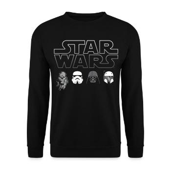Star Wars Chewbacca, Vader & Co. Weiß - Unisex Pullover - Schwarz - Vorne - Alina (178cm) & Michal (187cm)