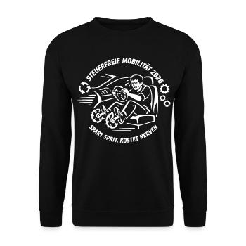 Steuerfreie Mobilität 2026 Spart Sprit - Unisex Pullover - Schwarz - Vorne - Alina (178cm) & Michal (187cm)