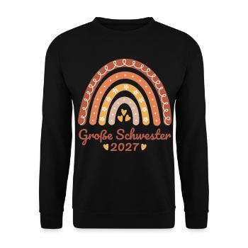 Große Schwester 2027 Boho Regenbogen  - Unisex Pullover - Schwarz - Vorne - Alina (178cm) & Michal (187cm)