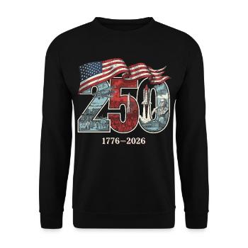 USA 250 Jahre Jubiläum - Unisex Pullover - Schwarz - Vorne - Alina (178cm) & Michal (187cm)