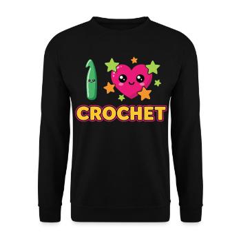 I Love Crochet Häkeln - Unisex Pullover - Schwarz - Vorne - Alina (178cm) & Michal (187cm)
