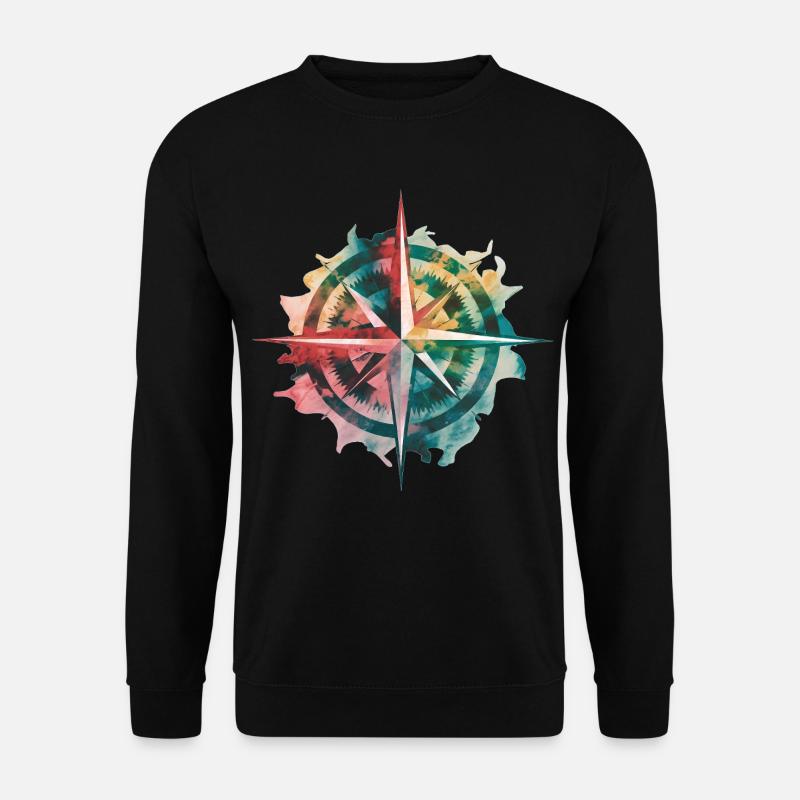 Farbenfrohes Reisekompass-Gemälde-Druck - Unisex Pullover - Schwarz