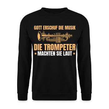 Trompete Musiker – Gott Musik Trompeter - Unisex Pullover - Schwarz - Vorne - Alina (178cm) & Michal (187cm)
