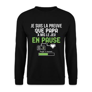 Pause Pixel Vert – Jeu Retro - Sweat-shirt Unisexe - noir - Devant - Alina (178cm) & Michal (187cm)