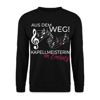 Kapellmeisterin im Einsatz – Taktstock - Unisex Pullover - Schwarz - Vorne - Alina (178cm) & Michal (187cm)