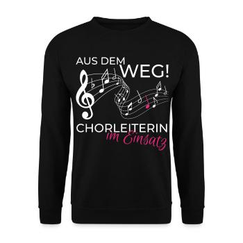 Chorleiterin im Einsatz - Unisex Pullover - Schwarz - Vorne - Alina (178cm) & Michal (187cm)