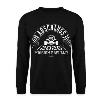 Abschluss 2026 – Mission Erfüllt! (Zieleinfahrt W) - Unisex Pullover - Schwarz - Vorne - Alina (178cm) & Michal (187cm)