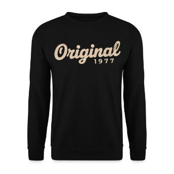 Geburtstagsgeschenk 1977 | Geboren 1977 - Unisex Pullover - Schwarz - Vorne - Alina (178cm) & Michal (187cm)