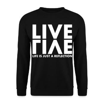 LIVE EVIL Wortspiel Minimalistisches Humor Design - Unisex Pullover - Schwarz - Vorne - Alina (178cm) & Michal (187cm)